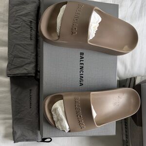 Balenciaga Taupe Slide Sandals